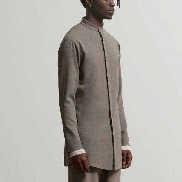 Eyn Vas Men in natural grey mocha 100% wool minimalist shirt sz 4 US L - Picture 1 of 10